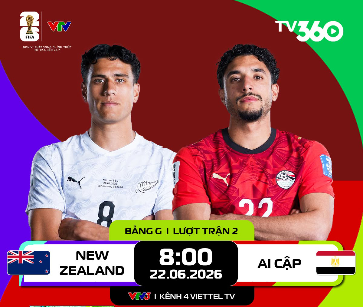 Link xem trực tiếp New Zealand và Ai Cập (bảng G World Cup 2026)

